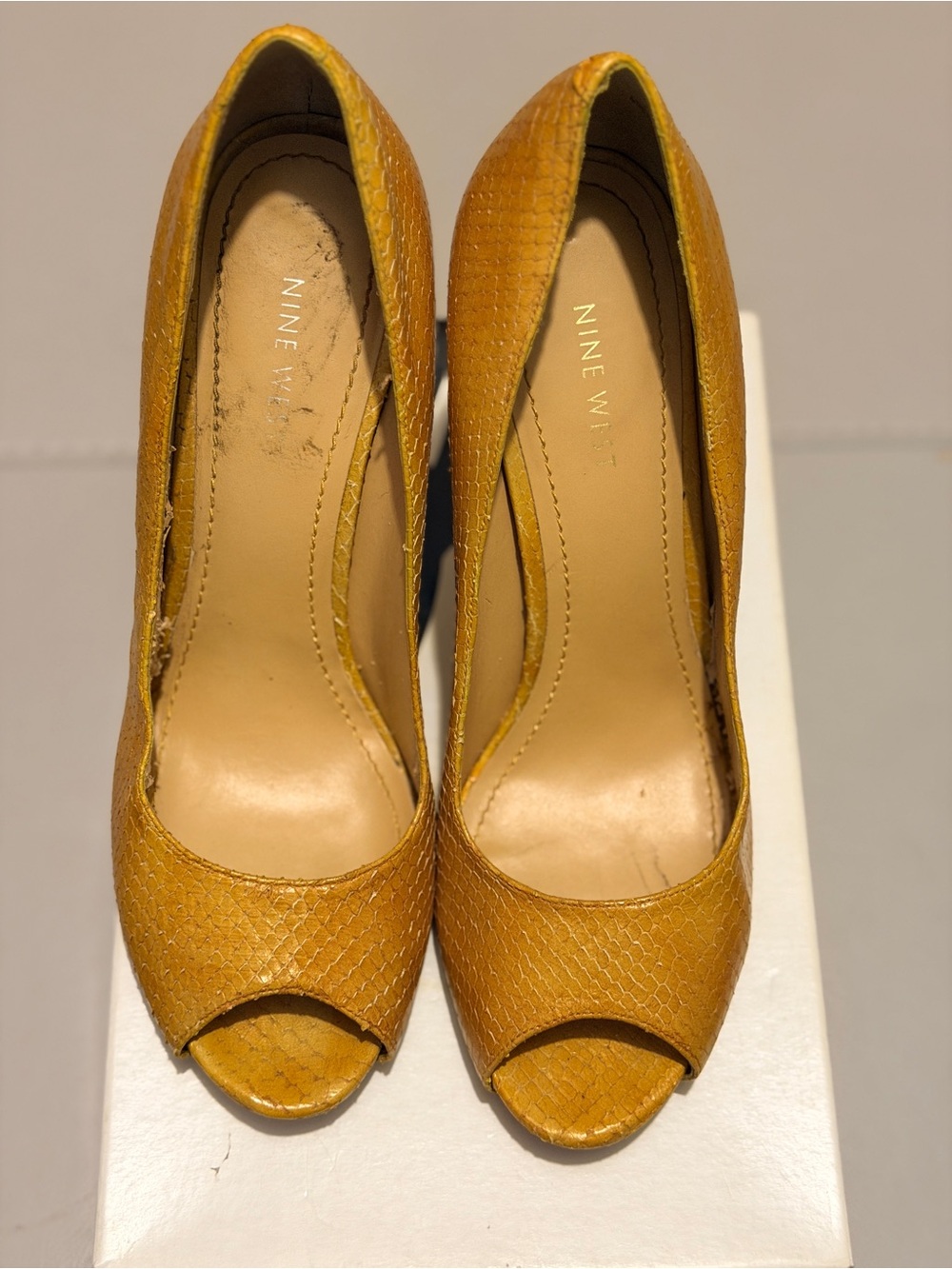 Nine West Textured Mustard Peep-Toe Pumps